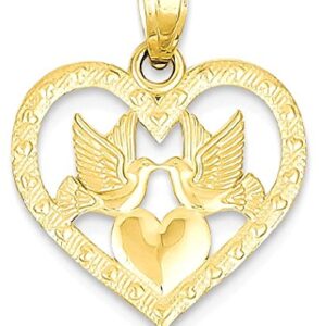 IceCarats 14K Yellow Gold Doves Heart Necklace Love Pendant Charm Only