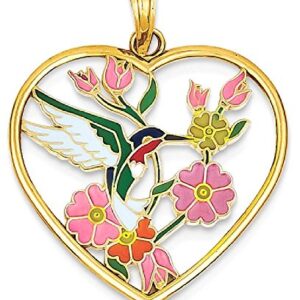 IceCarats 14K Yellow Gold Hummingbird Flowers Heart Love Necklace Bird Pendant Charm Only