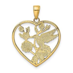 IceCarats 14K Yellow Gold Hummingbird Flowers Heart Love Necklace Bird Pendant Charm Only