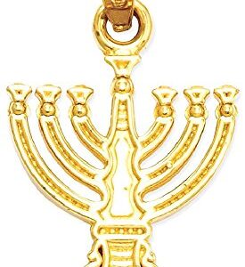 14K Yellow Gold Menorah Necklace Judaica Religious Pendant Israel Charm 23mm x 12mm Only