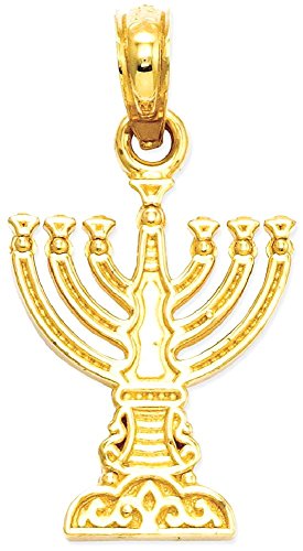 14K Yellow Gold Menorah Necklace Judaica Religious Pendant Israel Charm 23mm x 12mm Only