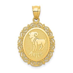 14K Yellow Gold Aries Zodiac Necklace Ram Horoscope Pendant March April Birthday Charm Astrology Jewelry (Ram) Only