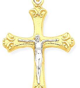 IceCarats 10K Yellow Gold French Fleur De Lis Lily Flower Lord Jesus Christ Crucifix Holy Cross Necklace Religious Pendant Charm 30mm x 16mm Only