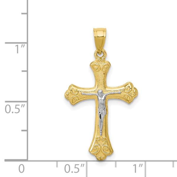 IceCarats 10K Yellow Gold French Fleur De Lis Lily Flower Lord Jesus Christ Crucifix Holy Cross Necklace Religious Pendant Charm 30mm x 16mm Only