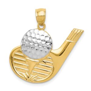 IceCarats 14K Yellow Gold Golf Necklace Charm Sports Pendant 27mm x 24mm Only