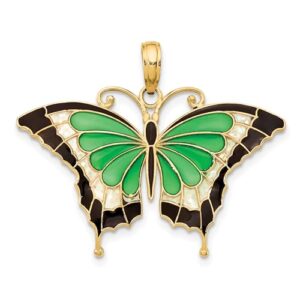 icecarats 14k yellow gold green butterly necklace charm pendant 25mm x 31mm only