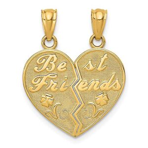 IceCarats 14K Yellow Gold Best Friends Heart Love Break Apart Pendants Necklace Charm Pendant