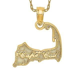 icecarats 14k yellow gold cape cod map necklace charm pendant only