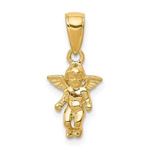 icecarats 14k yellow gold small guardian angel necklace protect us cherub pendant religious charm 19mm x 9mm only