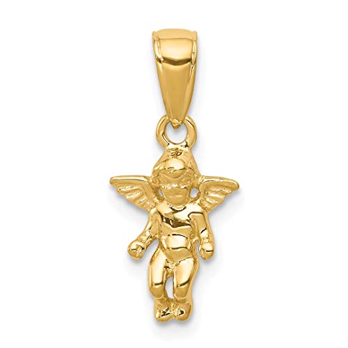 IceCarats 14K Yellow Gold Small Guardian Angel Necklace Protect Us Cherub Pendant Religious Charm 19mm x 9mm Only