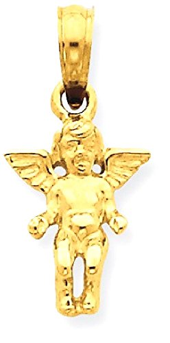 IceCarats 14K Yellow Gold Small Guardian Angel Necklace Protect Us Cherub Pendant Religious Charm 19mm x 9mm Only