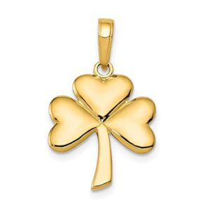 icecarats 14k yellow gold lucky clover leaf shamrock flower necklace heart claddagh celtic charm pendant irish jewelry 25mm x 15mm only