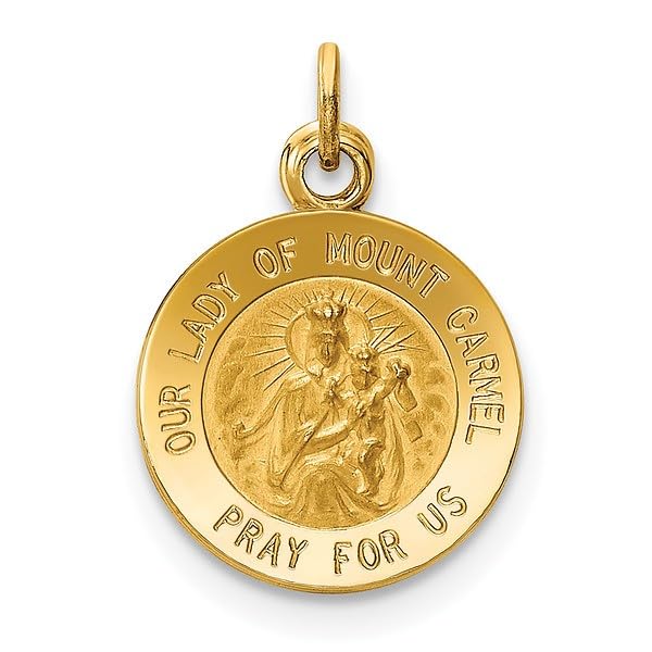 14K Yellow Gold Our Lady of Mt. Carmel Medal Necklace Charm Pendant Only