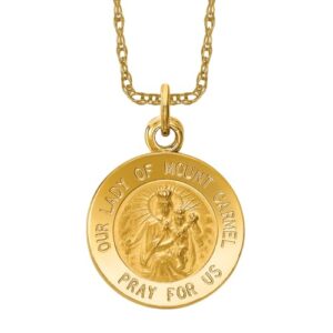 14K Yellow Gold Our Lady of Mt. Carmel Medal Necklace Charm Pendant Only