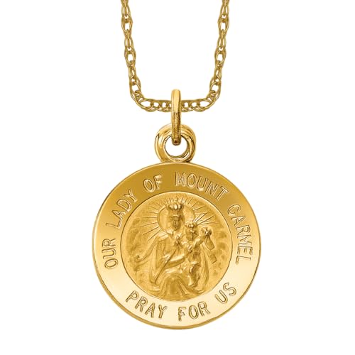 14K Yellow Gold Our Lady of Mt. Carmel Medal Necklace Charm Pendant Only