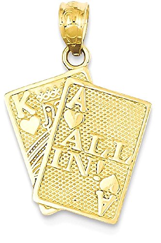 14K Yellow Gold Ace of Heart Love King All In Poker Necklace Playing Cards Suit Pendant Gambling Deck Charm Good Luck Jewelry 23mm x 15mm Only