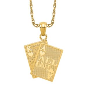 14K Yellow Gold Ace of Heart Love King All In Poker Necklace Playing Cards Suit Pendant Gambling Deck Charm Good Luck Jewelry 23mm x 15mm Only