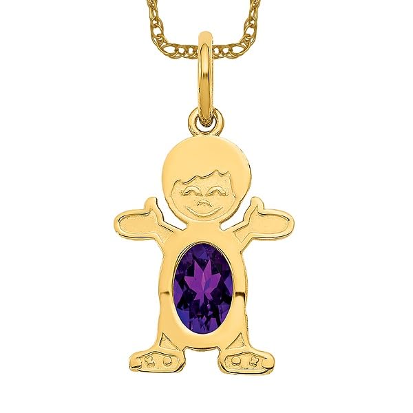 IceCarats 14K Yellow Gold Boy Oval Purple Amethyst Necklace Charm Pendant February Birthstone Jewelry (Amethyst) Only