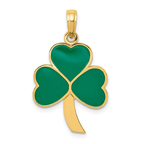 IceCarats 14K Yellow Gold Green Lucky Clover Leaf Shamrock Flower Necklace Heart Claddagh Celtic Charm Pendant Irish Jewelry 30mm x 15mm Only