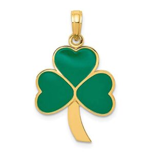 icecarats 14k yellow gold green lucky clover leaf shamrock flower necklace heart claddagh celtic charm pendant irish jewelry 30mm x 15mm only