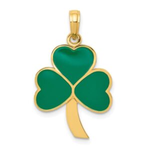 IceCarats 14K Yellow Gold Green Lucky Clover Leaf Shamrock Flower Necklace Heart Claddagh Celtic Charm Pendant Irish Jewelry 30mm x 15mm Only