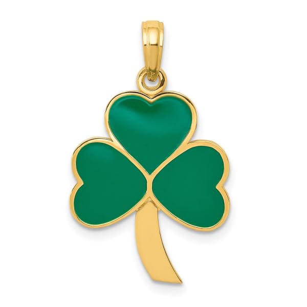 IceCarats 14K Yellow Gold Green Lucky Clover Leaf Shamrock Flower Necklace Heart Claddagh Celtic Charm Pendant Irish Jewelry 30mm x 15mm Only