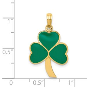 IceCarats 14K Yellow Gold Green Lucky Clover Leaf Shamrock Flower Necklace Heart Claddagh Celtic Charm Pendant Irish Jewelry 30mm x 15mm Only