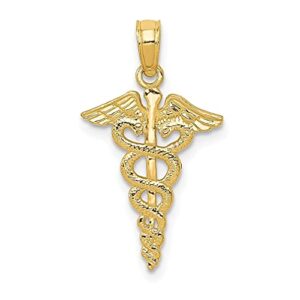 icecarats 14k yellow gold nurse caduceus paramedic emt doctor medical student nursing symbol necklace charm pendant 23mm x 12.5mm only