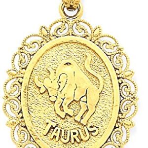 14K Yellow Gold Taurus Zodiac Oval Necklace Charm Pendant (Bull) Only