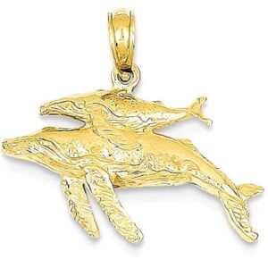 IceCarats 14K Yellow Gold Mother Humpback Whale Necklace Charm Pendant 21mm x 20mm Only