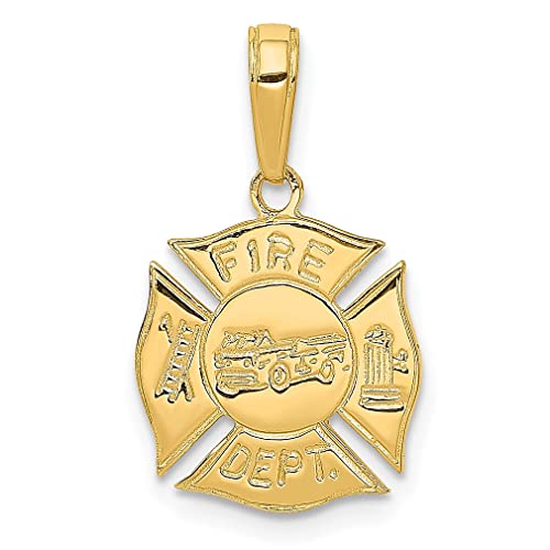 IceCarats 14K Yellow Gold Fire Department FD Fireman Necklace Firefighter Pendant Rescue Charm 20mm x 13mm Only