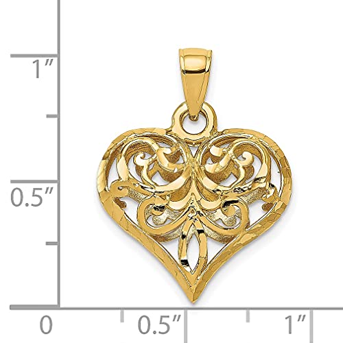 IceCarats 14K Yellow Gold Antique Filigree Heart Necklace Love Pendant Charm 26mm x 20mm Only