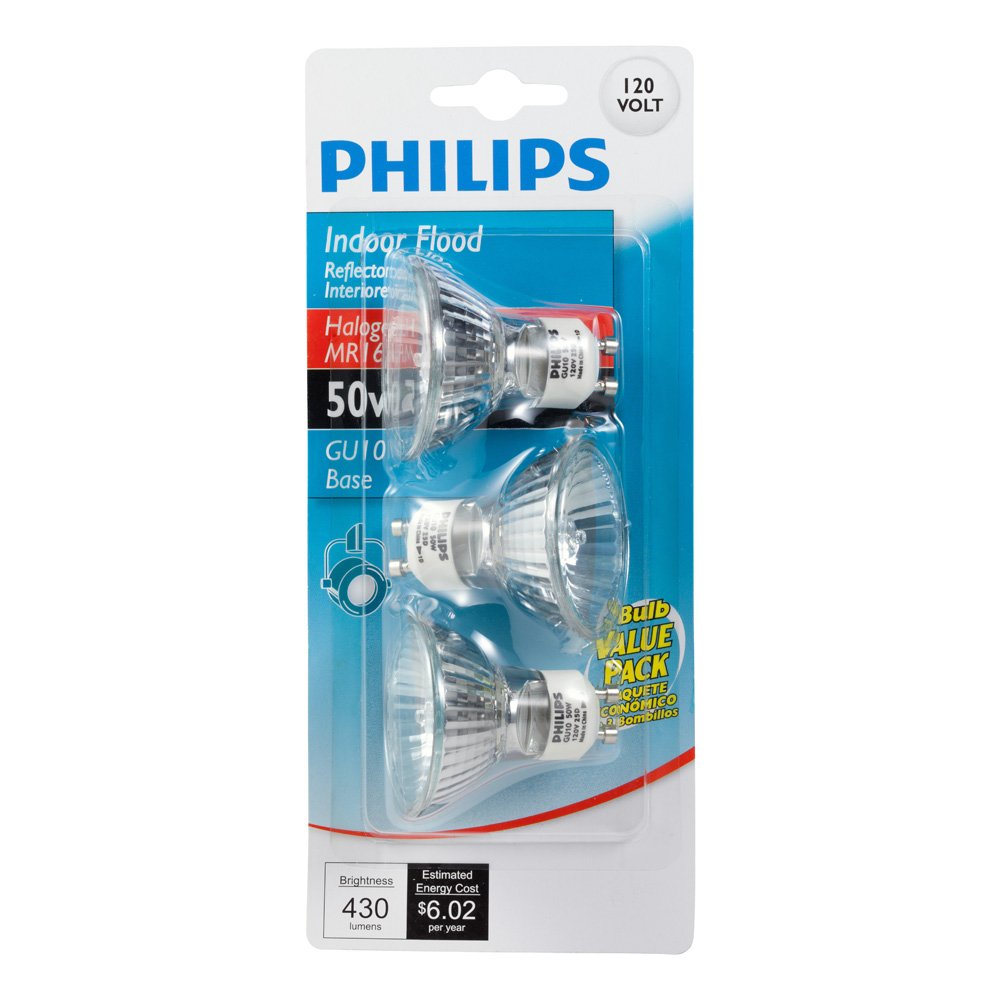 Philips LED 415794 Indoor Flood 50-Watt MR16 GU10 Base 120-Volt Light Bulb, 3-Pack