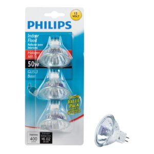 philips 415802 landscape and indoor flood 50-watt mr16 12-volt light bulb, halogen, 3-pack