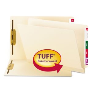 Smead TUFF® Laminated End Tab Fastener File Folder, Shelf-Master® Reinforced Straight-Cut Tab, 2 Fasteners, Letter Size, Manila, 50 per Box (34105)