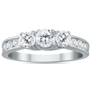 ags certified 1 carat tw diamond three stone ring in 10k white gold (k-l color, i2-i3 clarity)