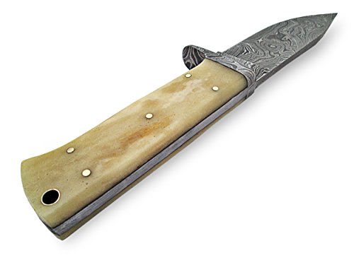 Knife King Handmade Damascus Hunting Knife-Natural Bone Handle-9" Fixed Blade Knife with Leather Sheath-Master Quality EDC Survival Knife-Camping Knife Ideal Gift for Men and Women