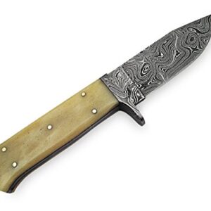 Knife King Handmade Damascus Hunting Knife-Natural Bone Handle-9" Fixed Blade Knife with Leather Sheath-Master Quality EDC Survival Knife-Camping Knife Ideal Gift for Men and Women