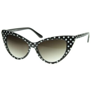 zerouv - polka dot cat eye womens mod fashion super cat sunglasses (black-white/smoke gradient)