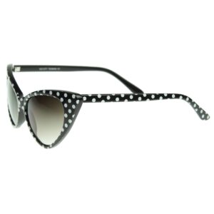 zeroUV - Polka Dot Cat Eye Womens Mod Fashion Super Cat Sunglasses (Black-White/Smoke Gradient)