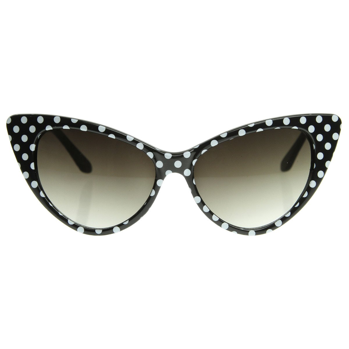 zeroUV - Polka Dot Cat Eye Womens Mod Fashion Super Cat Sunglasses (Black-White/Smoke Gradient)