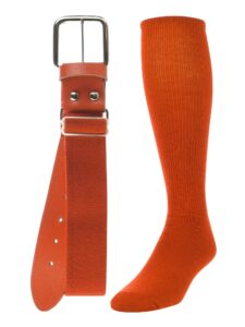 baseball/softball adult belt & socks combo set (orange, medium)