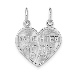 IceCarats 14K White Gold Daughter Mom Break Apart Heart Love Necklace Mama Charm Mother Pendant