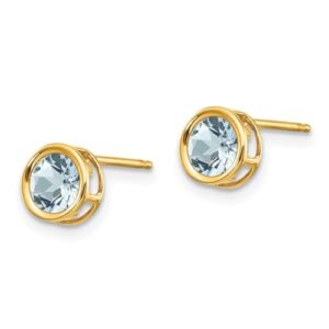 14K Yellow Gold 5mm Blue Aquamarine Studs Gemstone Earrings March Birthstone Jewelry