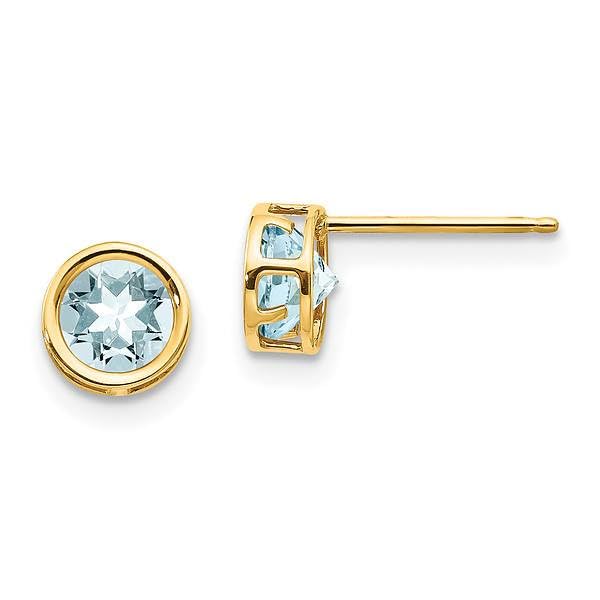 14K Yellow Gold 5mm Blue Aquamarine Studs Gemstone Earrings March Birthstone Jewelry