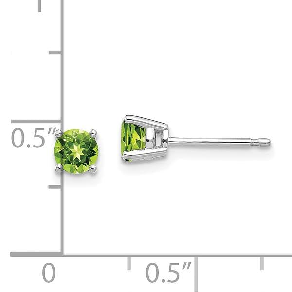 14K White Gold 4mm Green Peridot Studs Gemstone Earrings August Birthstone Jewelry