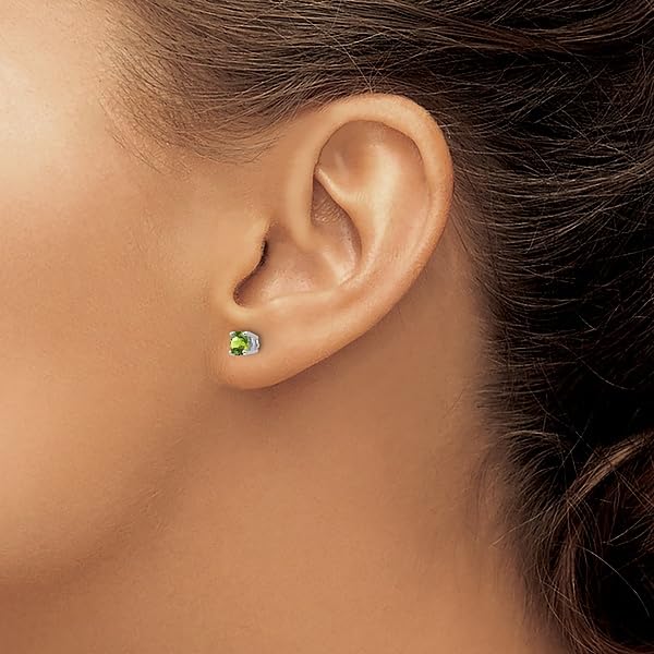 14K White Gold 4mm Green Peridot Studs Gemstone Earrings August Birthstone Jewelry