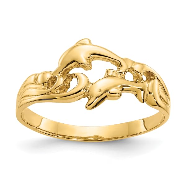 IceCarats 14K Yellow Gold Sea Dolphin Ocean Fish Beach Nautical Waves Ring Size 6.5