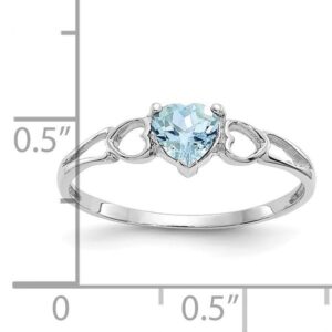 IceCarats 14K White Gold Blue Aquamarine Heart Love Ring March Birthstone Jewelry Size 6