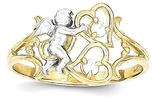 IceCarats 10K Yellow Gold Cubic Zirconia CZ Guardian Angel Heart Love Ring Size 6